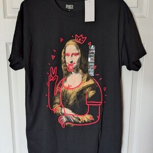 Brisco Black Printed Mona Lisa Tee with Red Accents